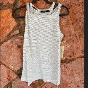 Black & White Stripe Cut Out Shoulder Tank NEW L